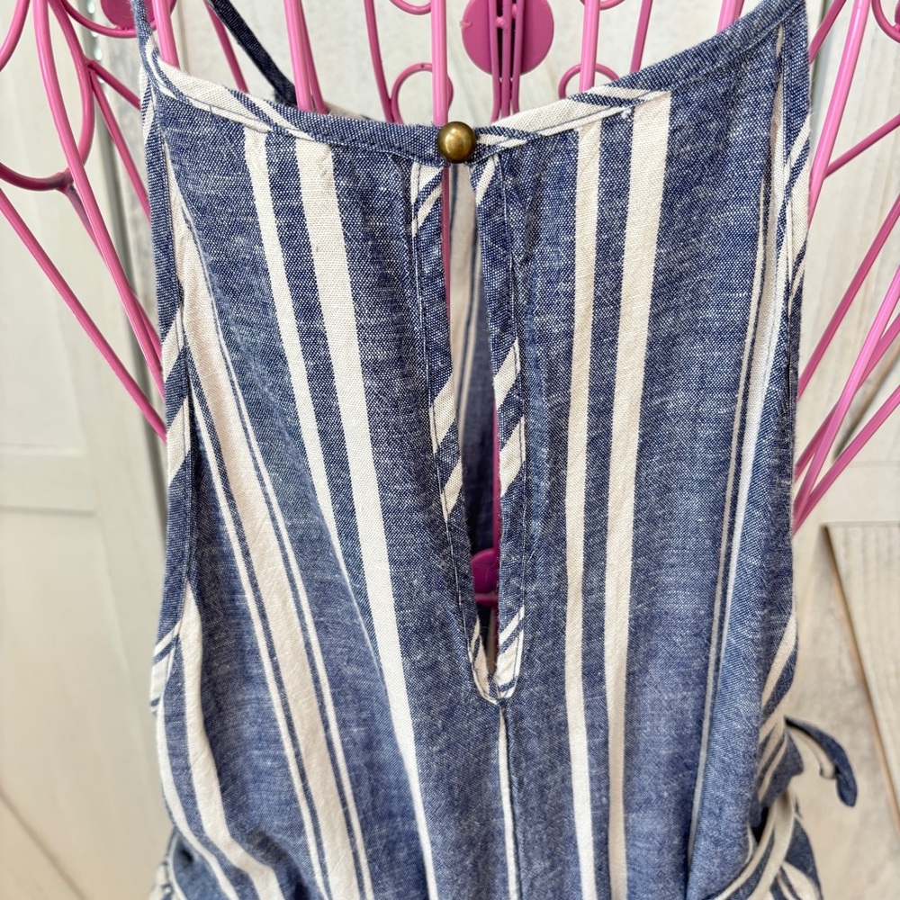 Speechless Striped Ruffle Wrap Dress Women’s Size XXL Blue Cream Linen Blend - Picture 5 of 13